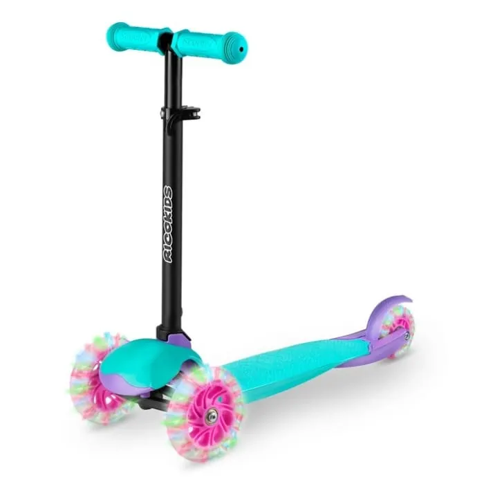 Trotineta Ricokids Loco, ghidon reglabil, roti LED, turcoaz/roz KID605940