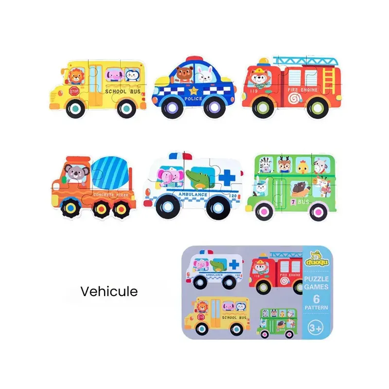 Set din 6 puzzle-uri pentru copii 3 ani+ - Vehicule