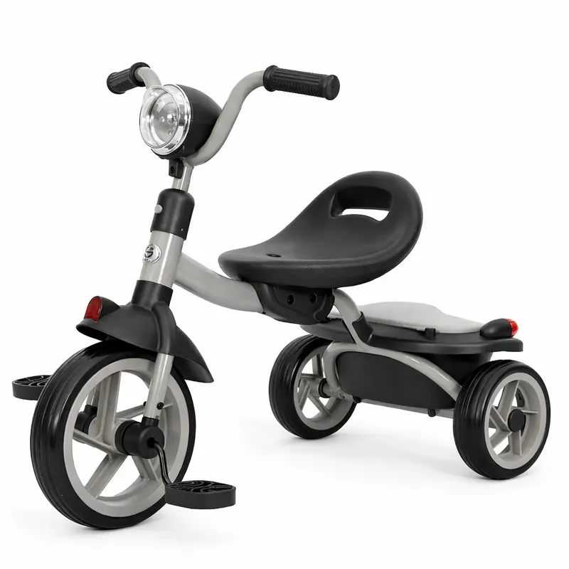 Tricicleta cu pedale Baby Flyer, pentru copii 2-4 ani, roti moi EVA, pliabila, neagra