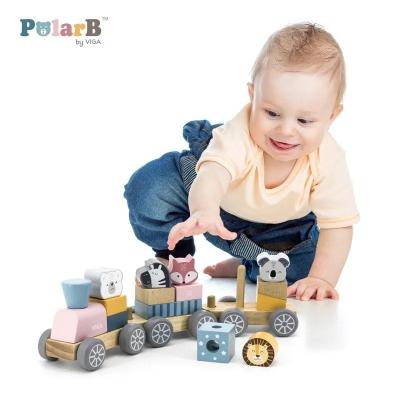 Trenulet din lemn Viga PolarB, vagoane și animale, multicolor KID440151 — imaginea 2