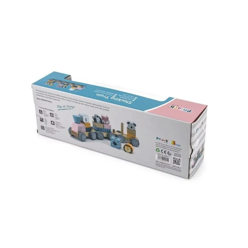 Trenulet din lemn Viga PolarB, vagoane și animale, multicolor KID440151 — imaginea 3