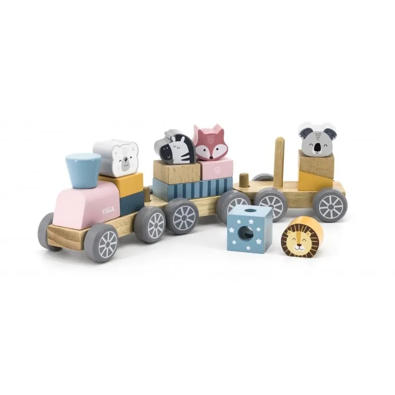 Trenulet din lemn Viga PolarB, vagoane și animale, multicolor KID440151 — imaginea 4