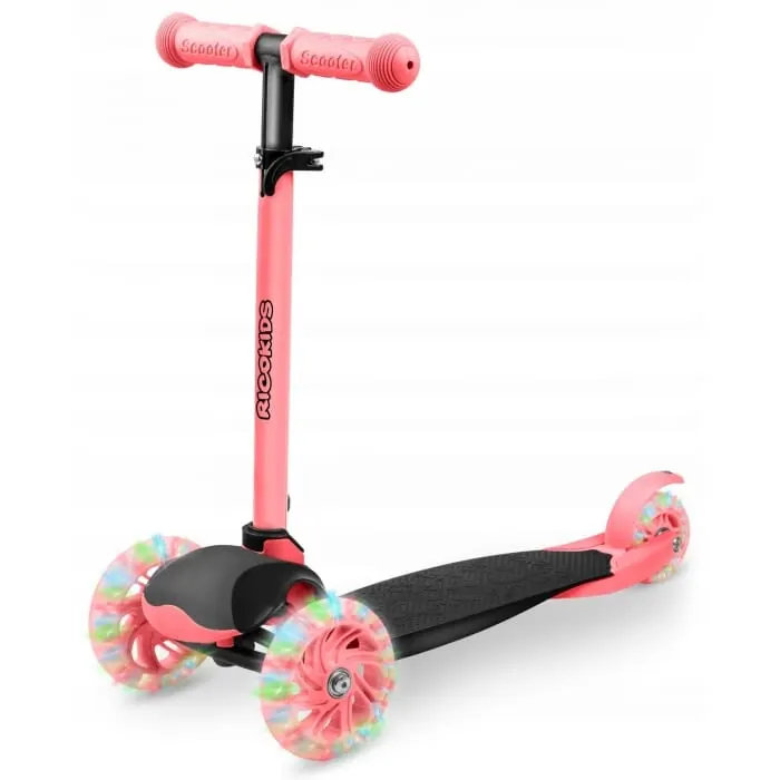 Trotineta Ricokids Loco, ghidon reglabil, roti LED, roz/negru KID611569