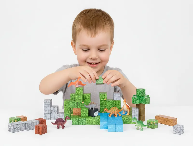 Cuburi magnetice pentru copii, 142 piese, dinozauri, multicolor KID008421 — imaginea 3
