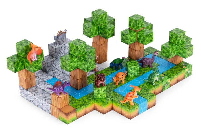 Cuburi magnetice pentru copii, 142 piese, dinozauri, multicolor KID008421 — imaginea 4