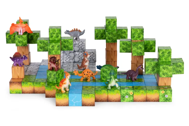 Cuburi magnetice pentru copii, 142 piese, dinozauri, multicolor KID008421 — imaginea 5