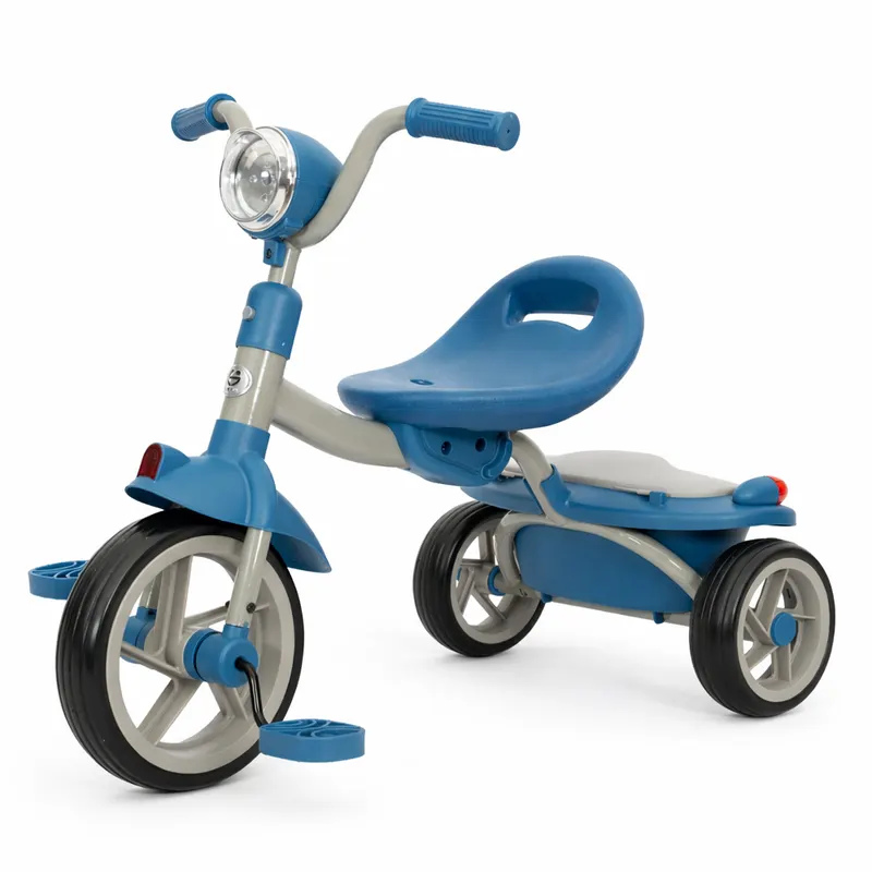 Tricicleta cu pedale Baby Flyer, pentru copii 2-4 ani, roti moi EVA, pliabila, albastra