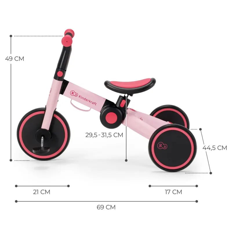 Tricicleta Kinderkraft 4Trike, 3 in 1, echilibru, roz KID916016 — imaginea 4
