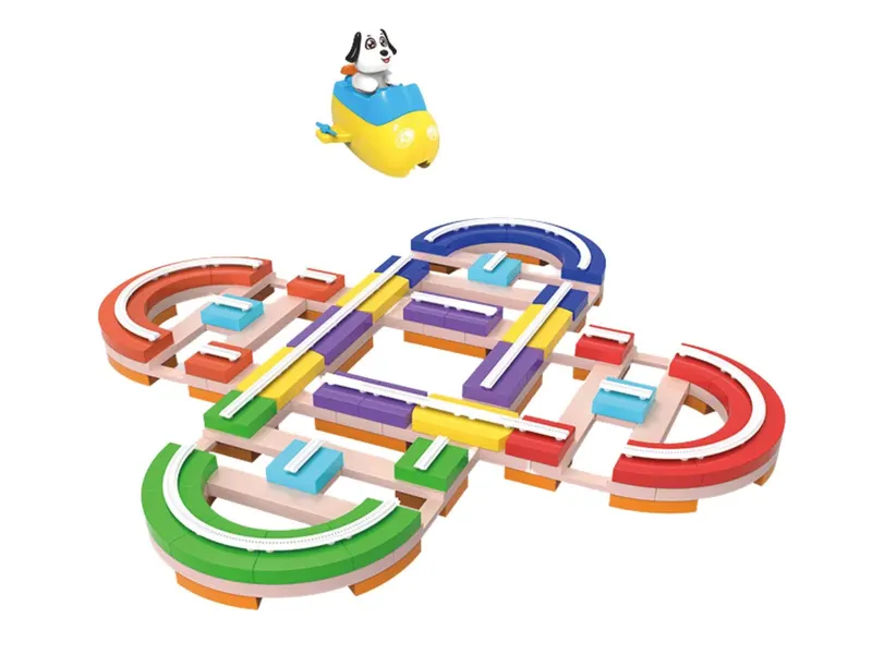Set Interactiv Circuit cu Piese Mobile de Asamblat si 2 Masinute, Montaj pe Orizontala sau Verticala pe Diferite Suprafete, 80.5x80.5x5.5 cm, 167 Piese, + 3 Ani