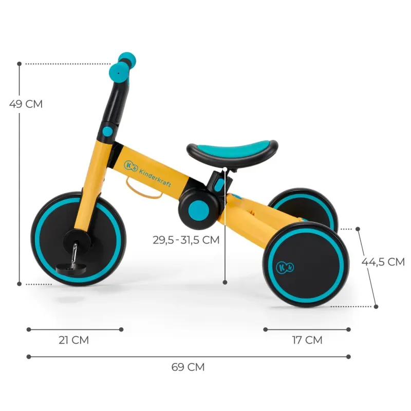 Tricicleta Kinderkraft 4Trike, 3 in 1, echilibru, galben KID916030 — imaginea 3