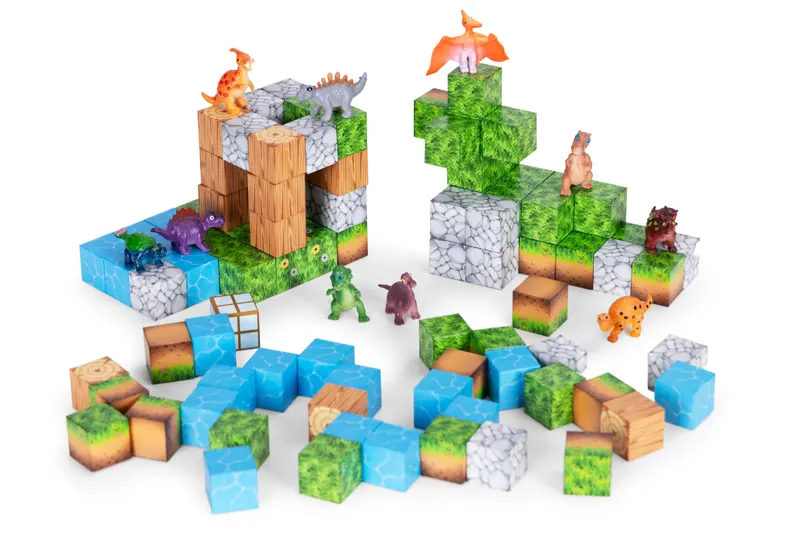 Cuburi magnetice pentru copii, set constructie 114 piese, dinozauri KID008438 — imaginea 4