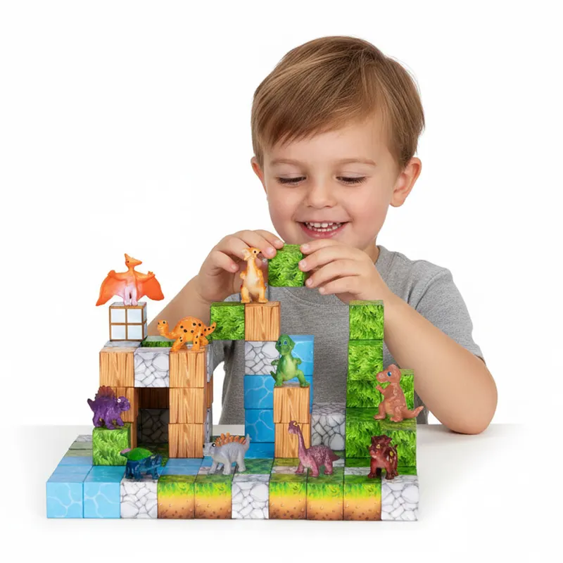 Cuburi magnetice pentru copii, set constructie 114 piese, dinozauri KID008438 — imaginea 5