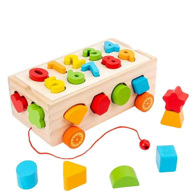 Jucărie multifuncțională din lemn - Forme geometrice și cifre