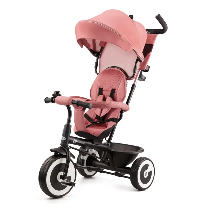 Tricicleta cu pedale Kinderkraft Aston, scaun rotativ, maner, roz KID922369