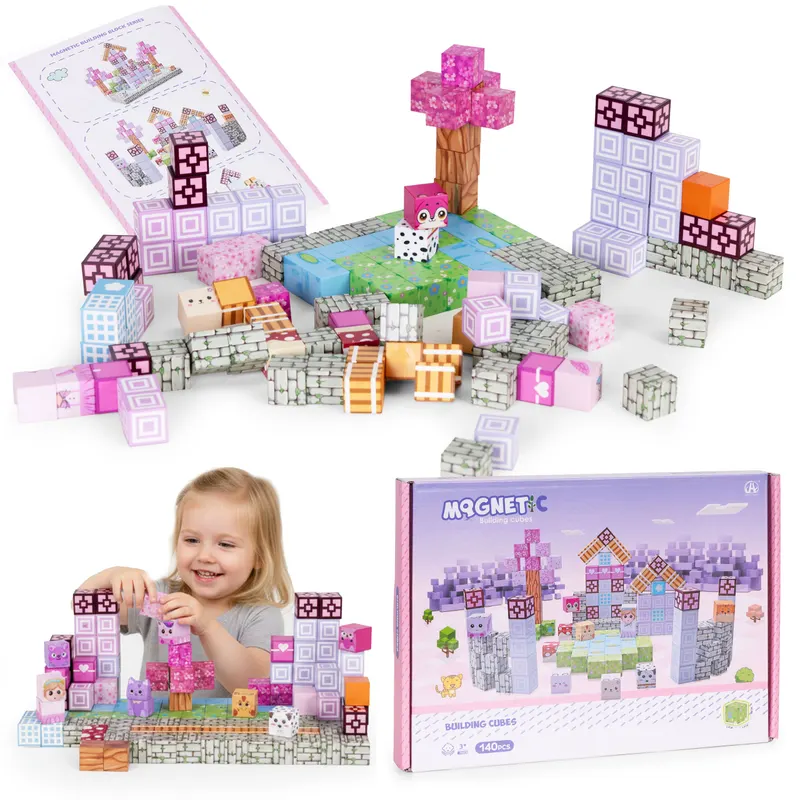 Cuburi magnetice pentru copii, set constructie 140 piese, multicolor KID008353