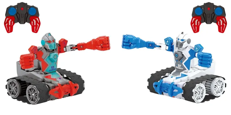 Set 2 Roboti Razboinici, Telecomanda RC, Deplasare pe Senile, Incarcare USB, Cap Detasabil in Lupta, Rotire 360 Grade, 22.5x14x14 Cm, Culori Aleatorii, + 3 Ani, Utility One