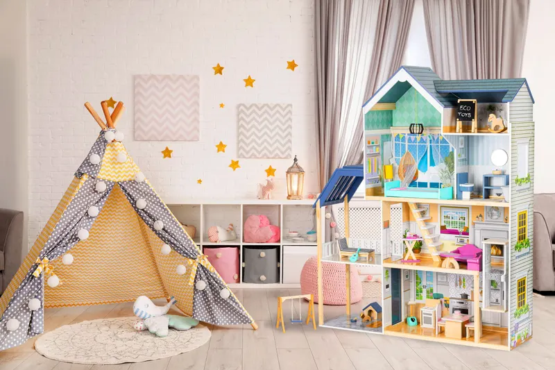 Casuta de Papusi Ecotoys, Maya, lemn, 3 etaje, terasa, mobilier, multicolor KID974887 — imaginea 5