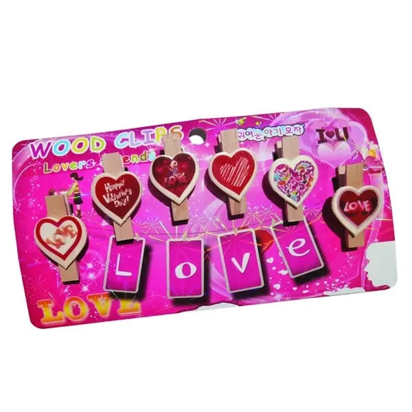 Set 6 carlige din lemn cu inimoare,Multicolor,4.5 cm