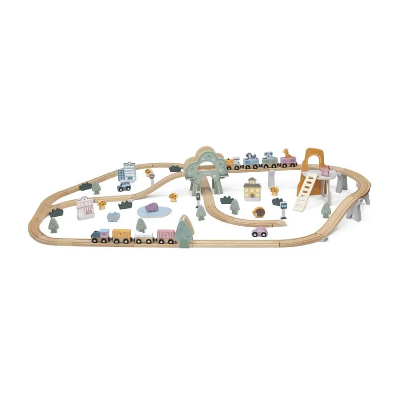 Trenulet set Viga PolarB, din lemn cu 90 piese, multicolor KID440670