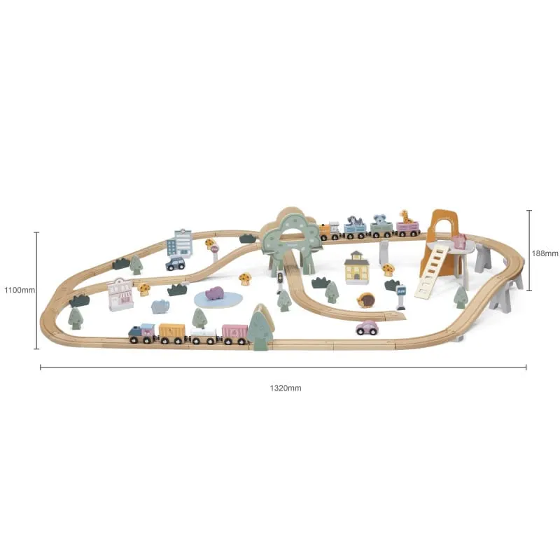 Trenulet set Viga PolarB, din lemn cu 90 piese, multicolor KID440670 — imaginea 2