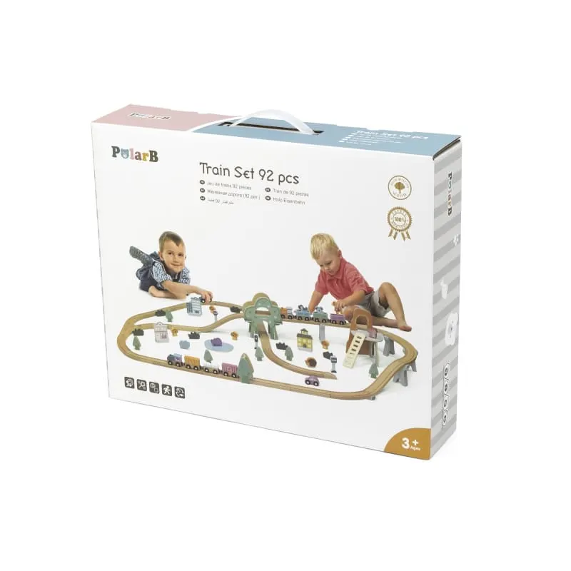 Trenulet set Viga PolarB, din lemn cu 90 piese, multicolor KID440670 — imaginea 3