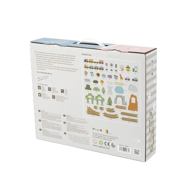 Trenulet set Viga PolarB, din lemn cu 90 piese, multicolor KID440670 — imaginea 4