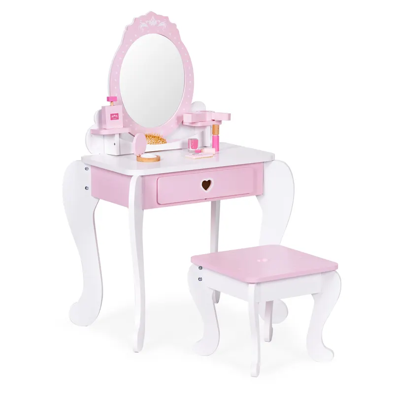 Masuta de toaleta Ecotoys, lemn, 7 accesorii, roz KID004263