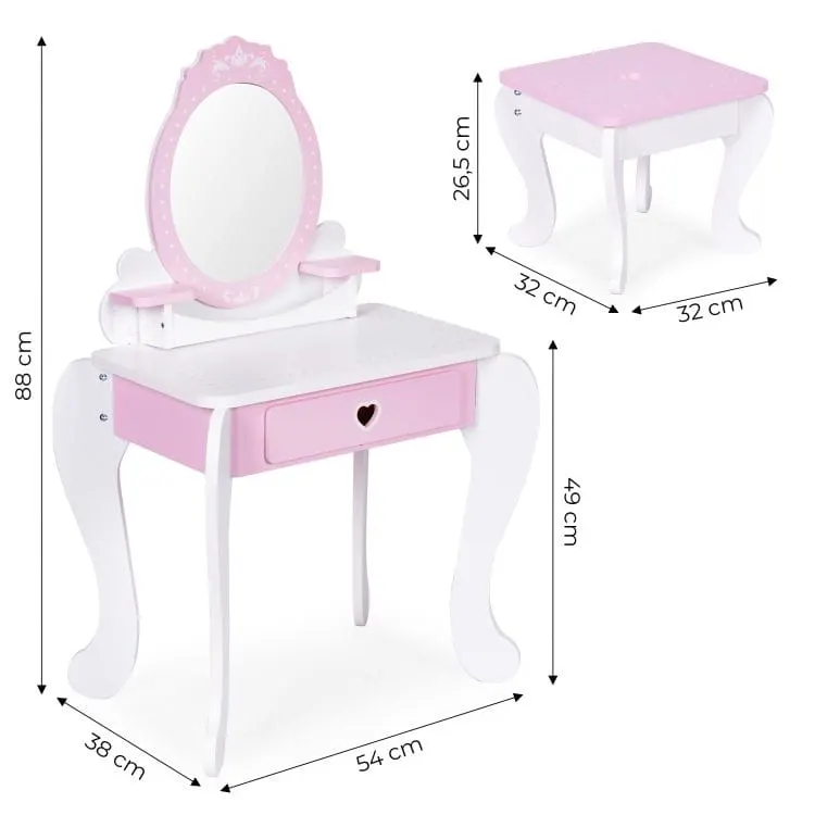 Masuta de toaleta Ecotoys, lemn, 7 accesorii, roz KID004263 — imaginea 3