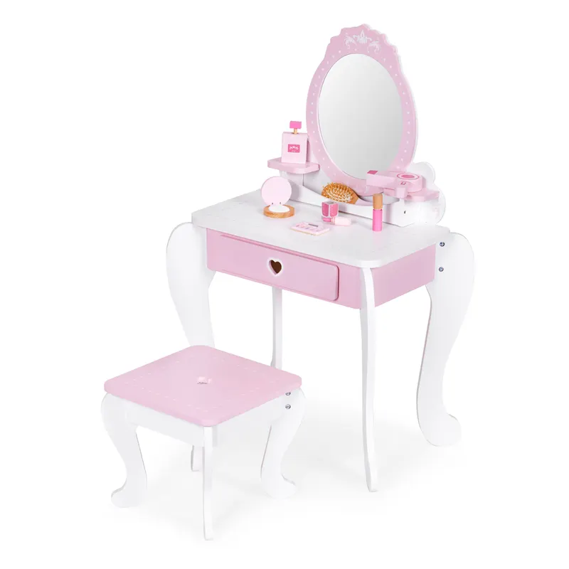 Masuta de toaleta Ecotoys, lemn, 7 accesorii, roz KID004263 — imaginea 4