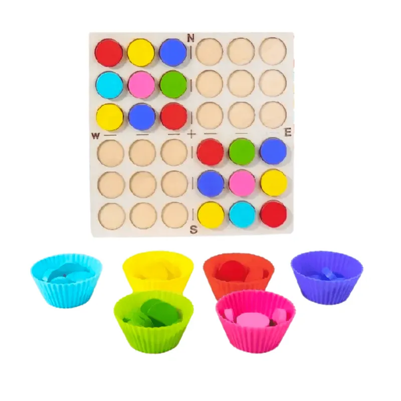 Joc Educativ din Lemn Montessori, Pentru Memorie, Sortare si Potrivire a Culorilor, 48 Piese, 23x5x24 cm, + 3 Ani