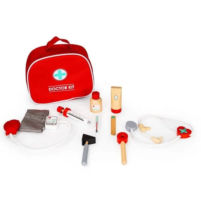 Trusa medicala Ecotoys, lemn, 9 piese, rosu KID068815 — imaginea 2