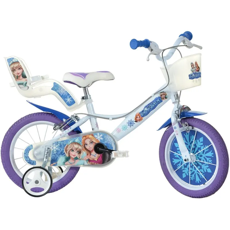 Bicicleta Copii Dino Bikes, Snow Queen, 16 inch, roti ajutatoare, sistem frana, alb/mov KID908548