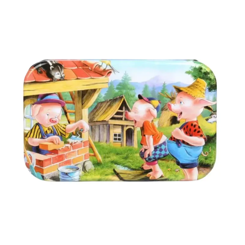 Puzzle cu 60 piese în cutie metalică - Cei 3 purceluși