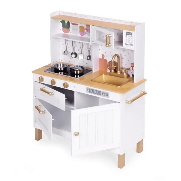 Bucatarie copii Ecotoys, lemn, lumini LED, sunete, 7 accesorii, alb KID003396 — imaginea 2