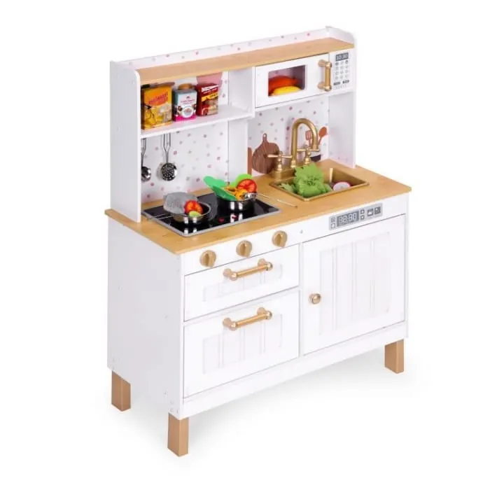 Bucatarie copii Ecotoys, lemn, lumini LED, sunete, 7 accesorii, alb KID003396 — imaginea 3