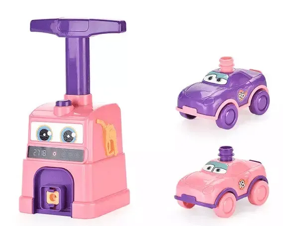 Set Interactiv Lansator Masinute cu Baloane, 2 Masinute, 8 Baloane Incluse, 29.8x28.2x12 Cm, Margini Rotunjite, Pompa Manuala, Inel de Etansare, Roz, + 3 Ani