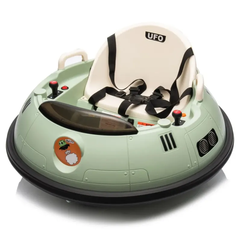 Masinuta busitoare pentru copii, UFO, telecomanda control parental, rotatie 360, 80W, 12V, verde