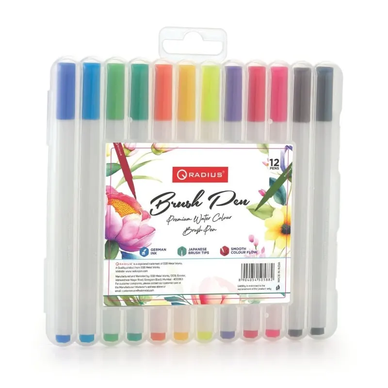 Carioci colorate Radius 50588, 12 culori, varf brush, blister PVC rigid