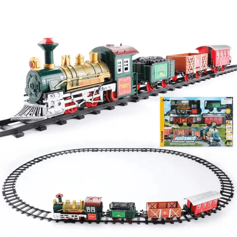 Trenulet Electric cu Sunete si Lumini, Set complet cu Locomotiva, Vagoane, Sine