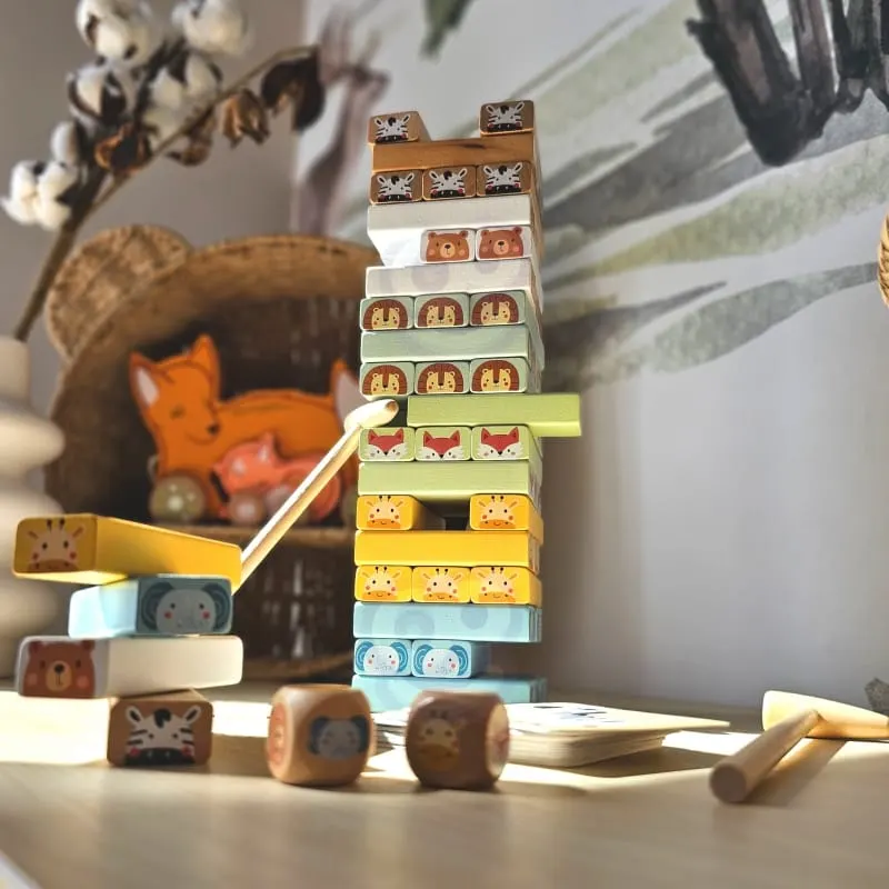 Joc de indemanare Jenga Tooky Toy, din lemn cu animale 82 piese KID378471 — imaginea 2