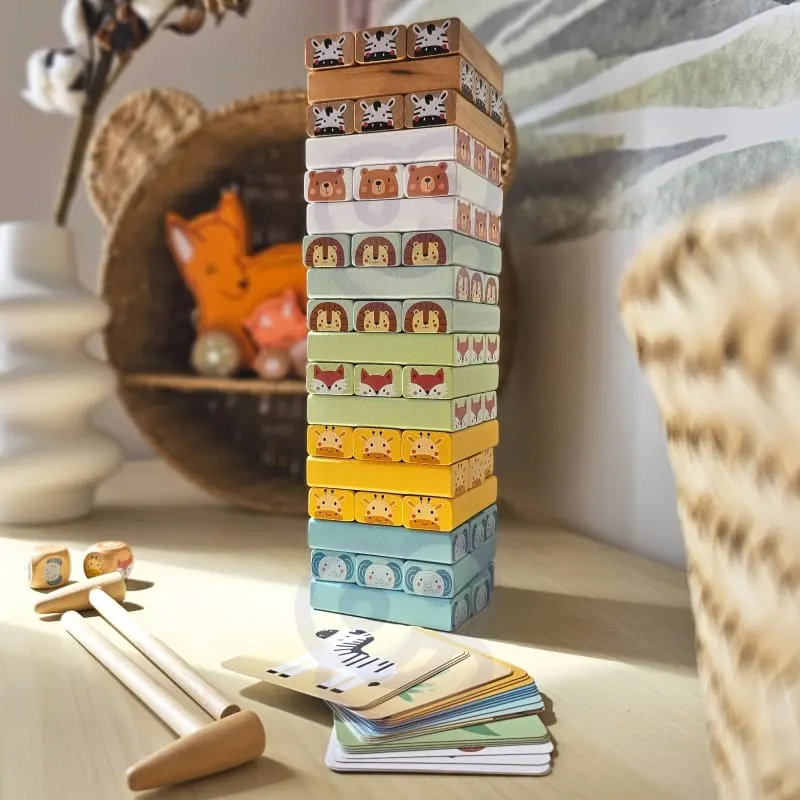 Joc de indemanare Jenga Tooky Toy, din lemn cu animale 82 piese KID378471 — imaginea 3