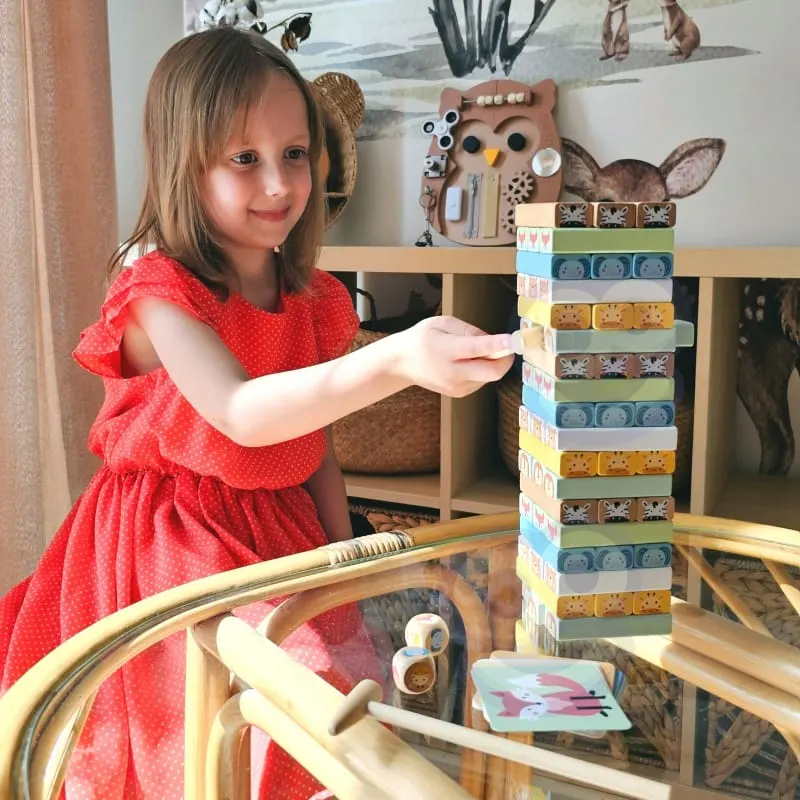 Joc de indemanare Jenga Tooky Toy, din lemn cu animale 82 piese KID378471 — imaginea 4