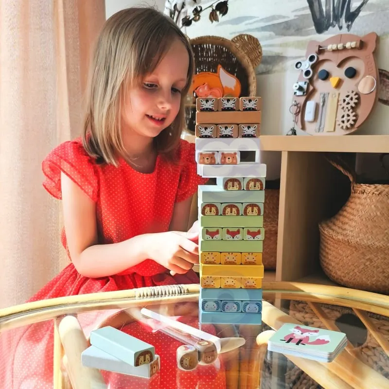 Joc de indemanare Jenga Tooky Toy, din lemn cu animale 82 piese KID378471 — imaginea 5