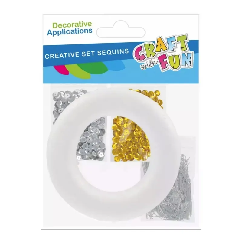 Set inel polistiren cu paiete aurii E i argintii E i ace cu gamalie, 15x18 cm , pentru proiecte creative