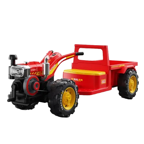 Tractoras electric cu remorca , pentru copii 3-6 ani, 70W 12V, telecomanda, scaun tapitat, rosu