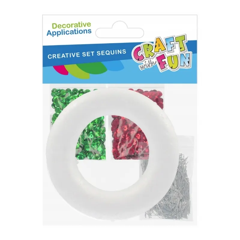 Set inel polistiren cu paiete roE ii E i verzi E i ace cu gamalie, 15x18 cm , pentru proiecte creative