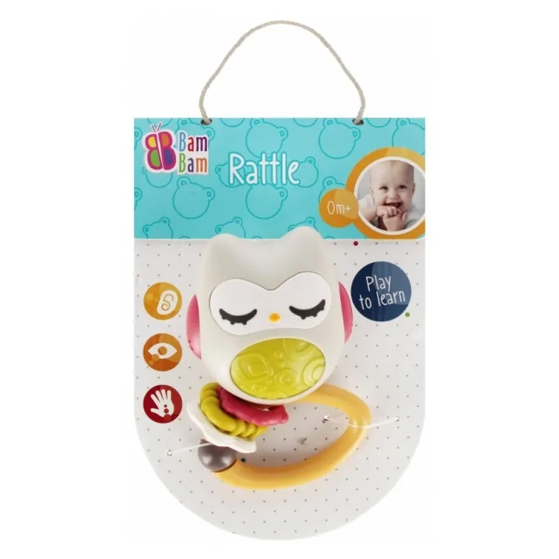 Jucarie zornaitoare bufnita pentru bebelusi, plastic, 12x17x5 cm, +3 luni