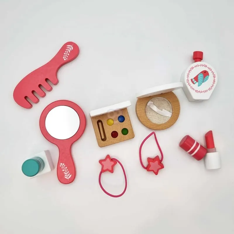 Set de machiaj lemn Tooky Toy, 10 piese, roz KID370581 — imaginea 3