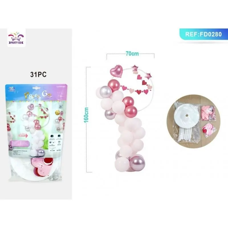 Ghirlanda din baloane PartyGo, 160cm, alb, roz, set 31 buc