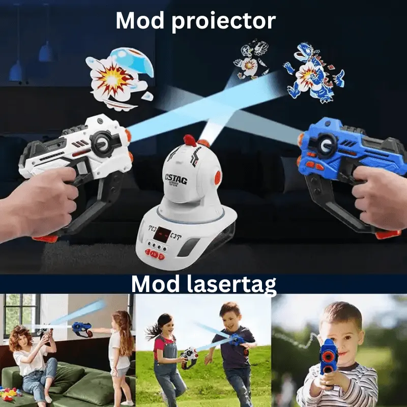 Set electronic LUDIRO cu 2 controlere infrarosu, proiector de ținte și efecte, pentru copii 6+